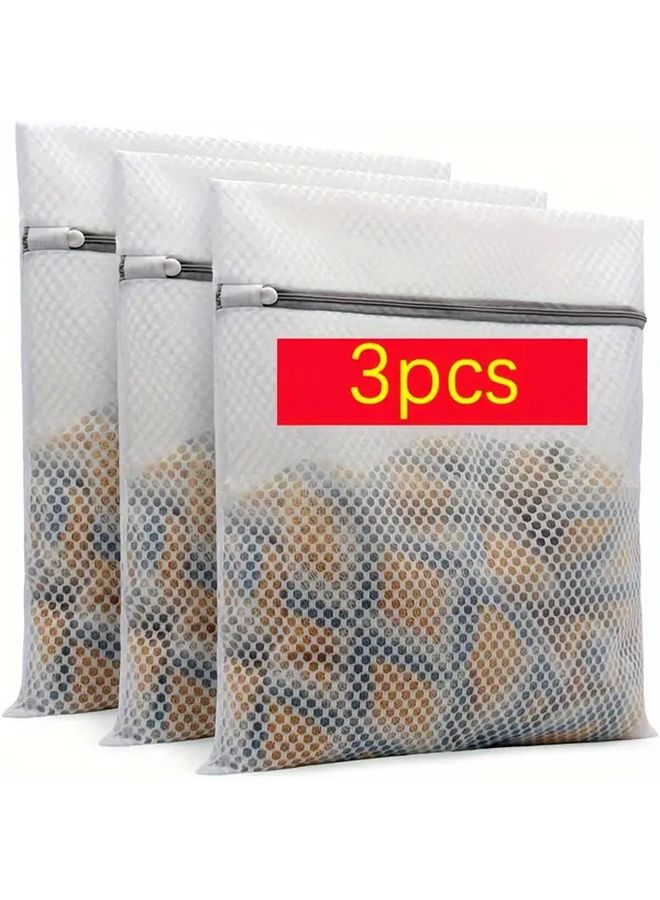 3 Medium Durable Honeycomb Mesh Laundry Bags For Delicates 12x16 Inches Transparent Polyester Zippered Wash Bags - Image 1